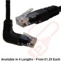 Cat5e Patch Cables Right Angle 'DOWN' to Straight RJ45 UTP Flush Booted Black