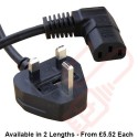 UK Plug (13 Amp) to C13 Angled Right High Grade 1mmSq PVC Power Cables Black