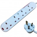4 Way UK Socket Extension Cables with UK Trailing Plug